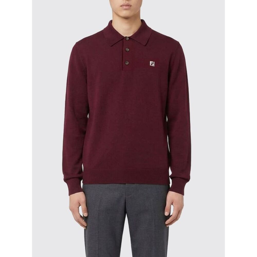 Fendi Men Ff Logo Wool Knit Polo Fendi